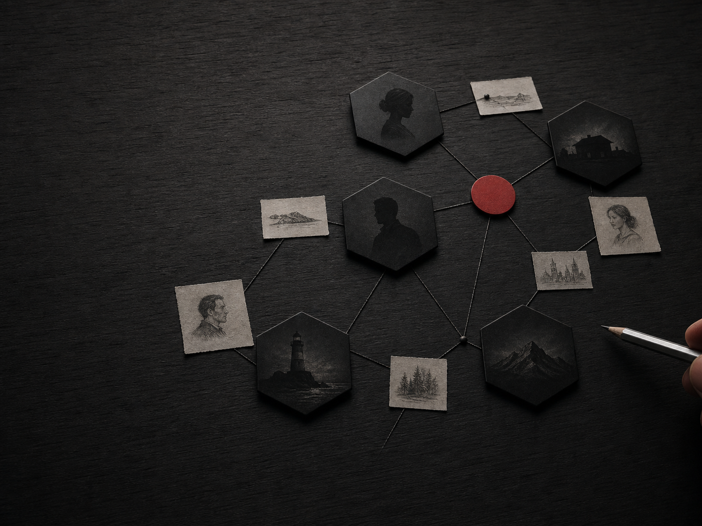 A connected story map of people, places and sketches