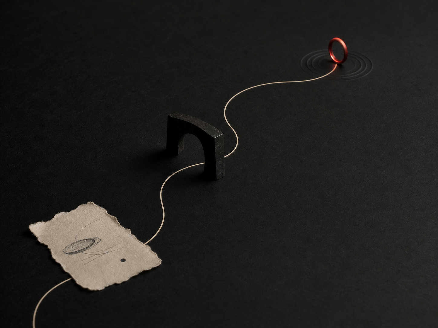 A paper idea moving along a line toward a red ring