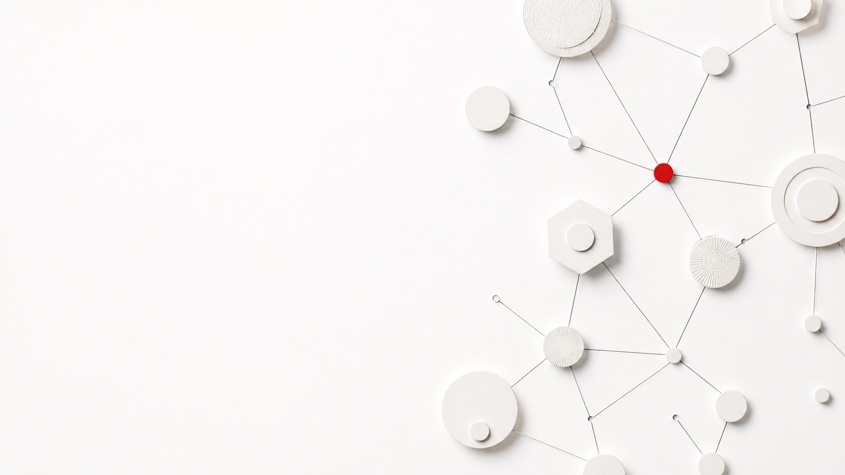 A tactile network of connected nodes, with one red focal point